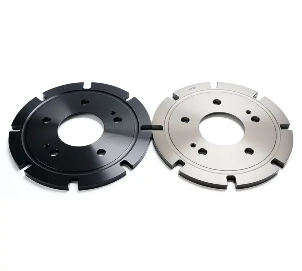 Anodised brake discs of the Paragon Performance brake discs for Chrysler 300C SRT, Dodge Challenger and Charger Hellcat models 2015 - 2020 (390mm), slotted version (front axle)