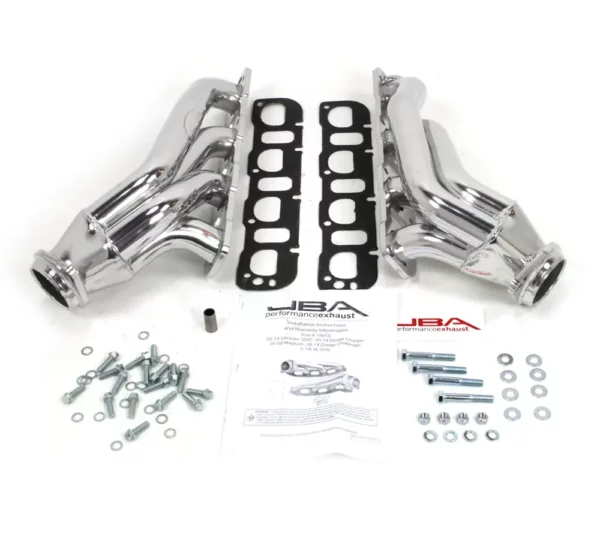 JBA Shorty manifold 1965SJS for Chrysler 300C, Dodge Challenger, Charger and Magnum 6.1 and 6.4 from 2005 to 2014, silver-ceramic coated